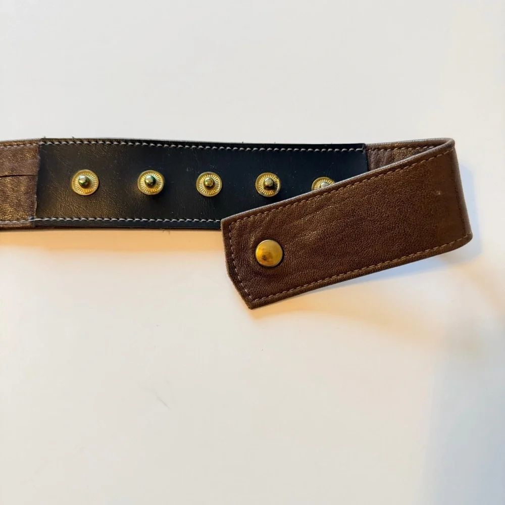 90s Vintage asymmetric waist belt, buttery soft leather, brown, snaps closure, S
